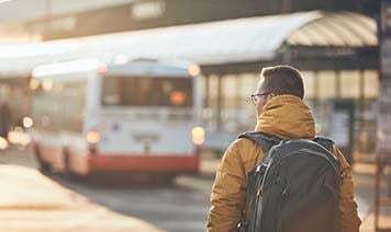man at bus station