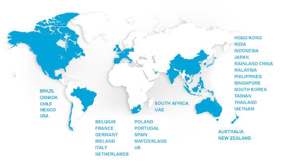 World map Map of Robert Walters offices